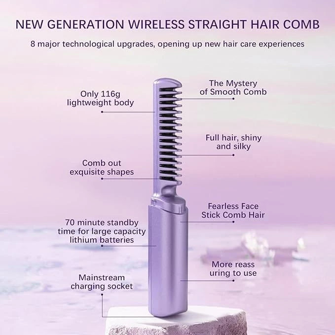 Pente Glam Wave Sem Fio | Seu Cabelo Liso e Brilhante em Minutos